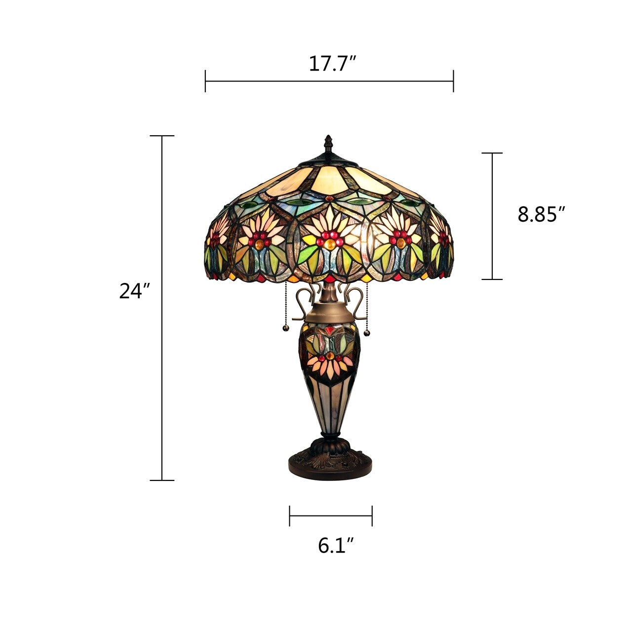 24" Antique Vintage Style Stained Glass Lighted Base Table Lamp