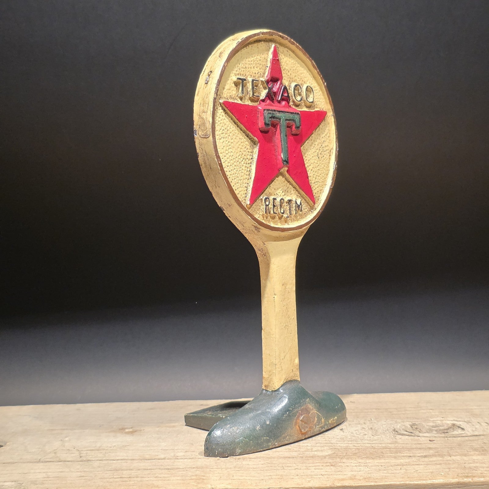 9.5" Vintage Style Texaco Cast Iron Doorstop Lollipop Sign Base Advertising