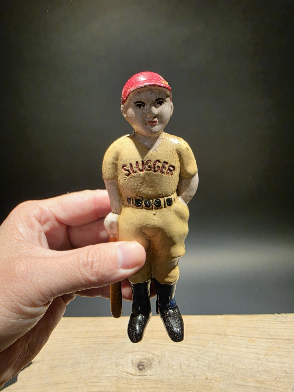Antique Vintage Style Cast Iron Slugger Coin Bank