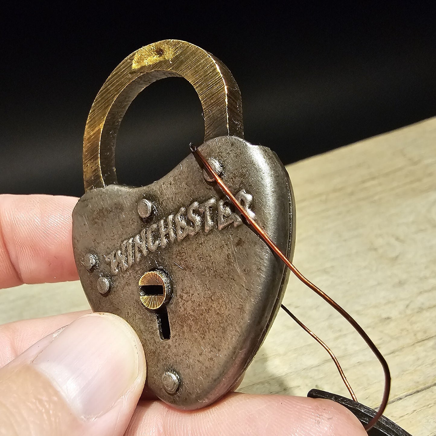 Antique Vintage Style Brass Winchester Firearms Ammo Box Padlock Lock & Key