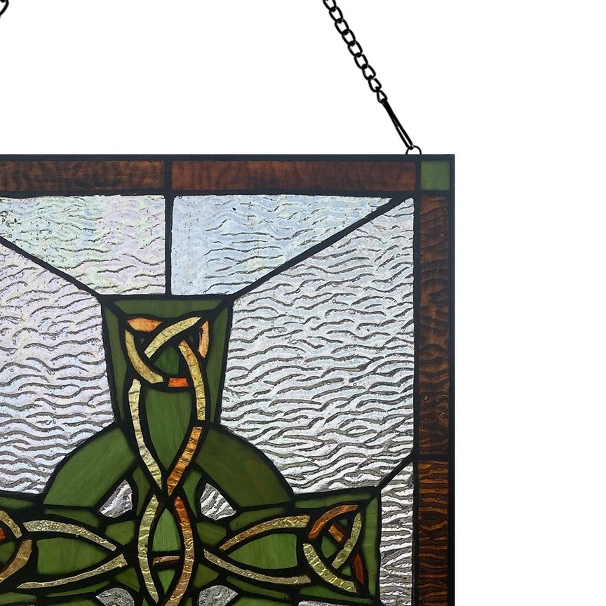 18"H Celtic Cross Stained Glass Window Panel