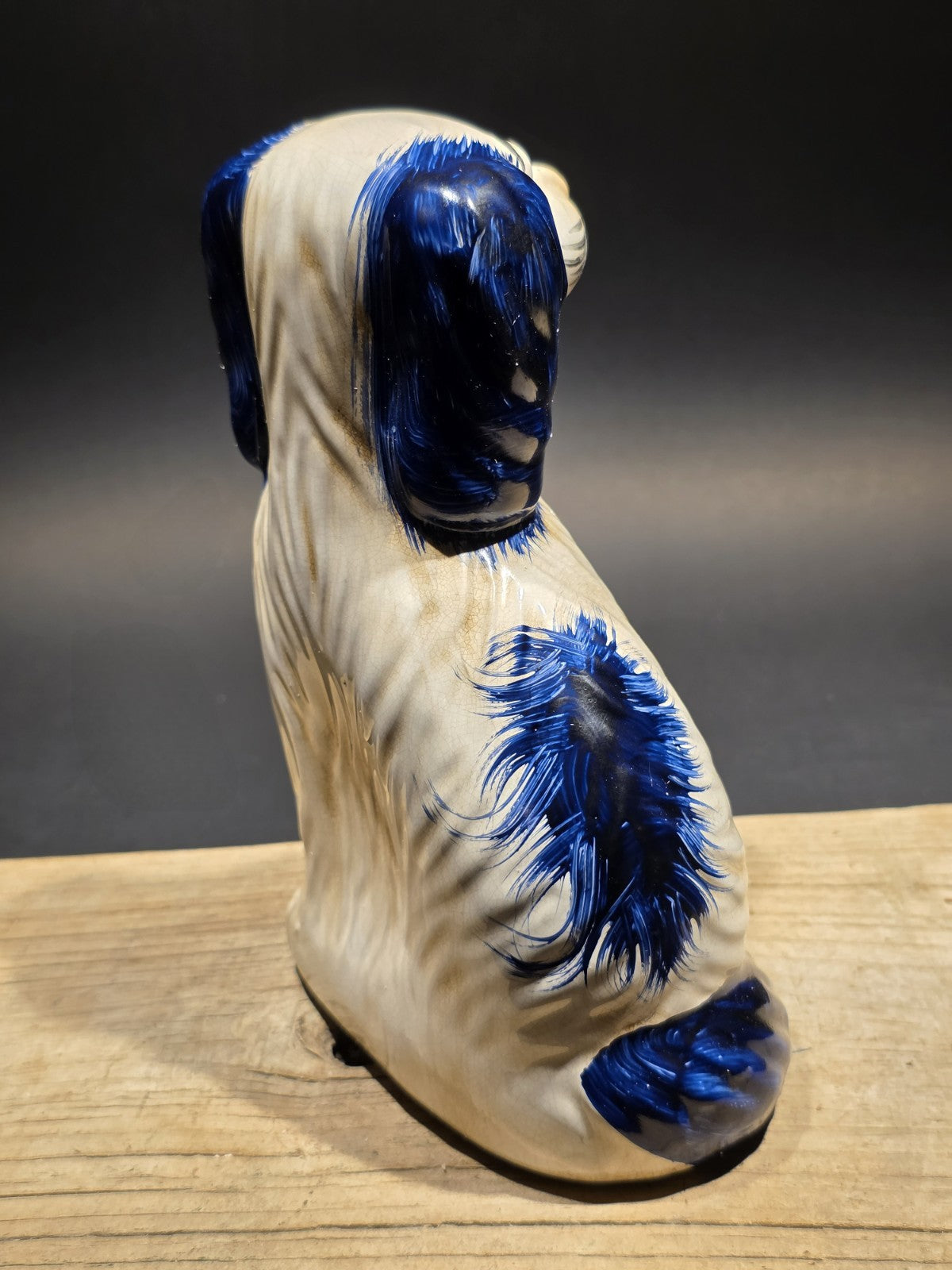 8" Antique Vintage Style Blue Staffordshire Spaniel Dog Figurine