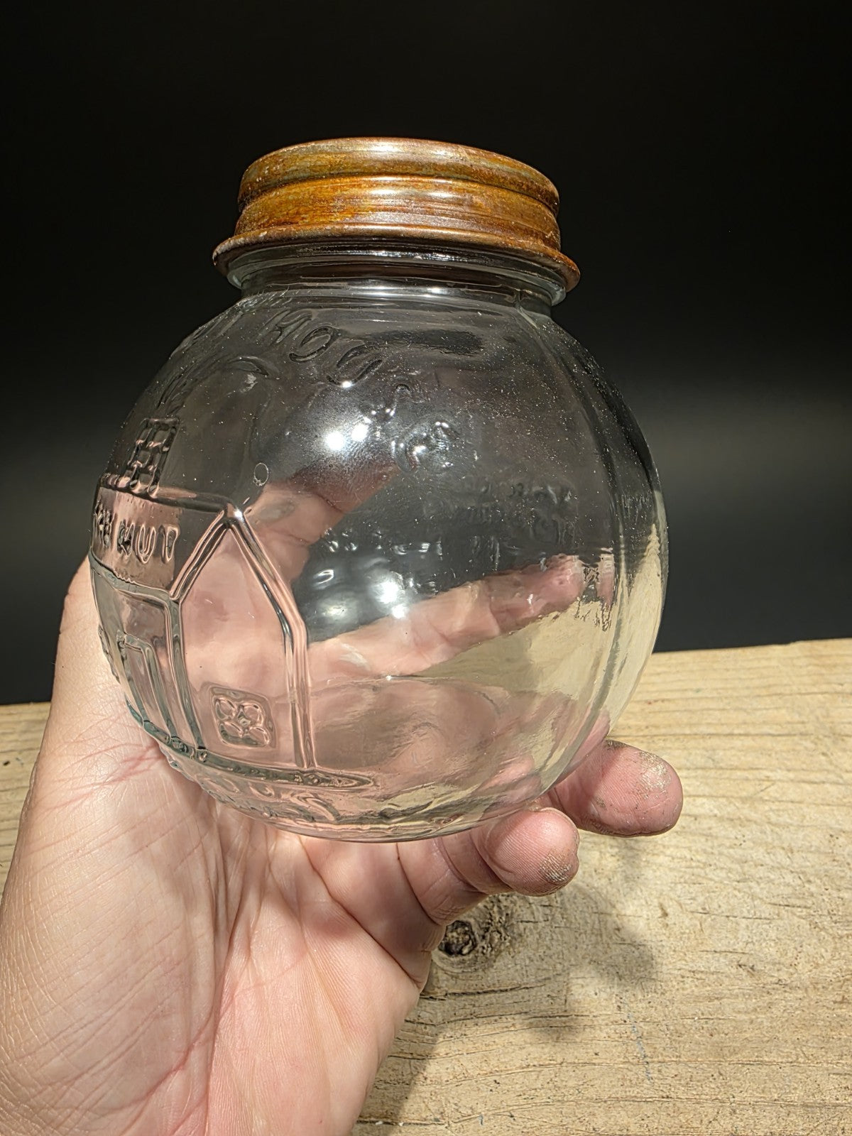 4 1/2" Antique Vintage Style Glass Nut House Store Jar