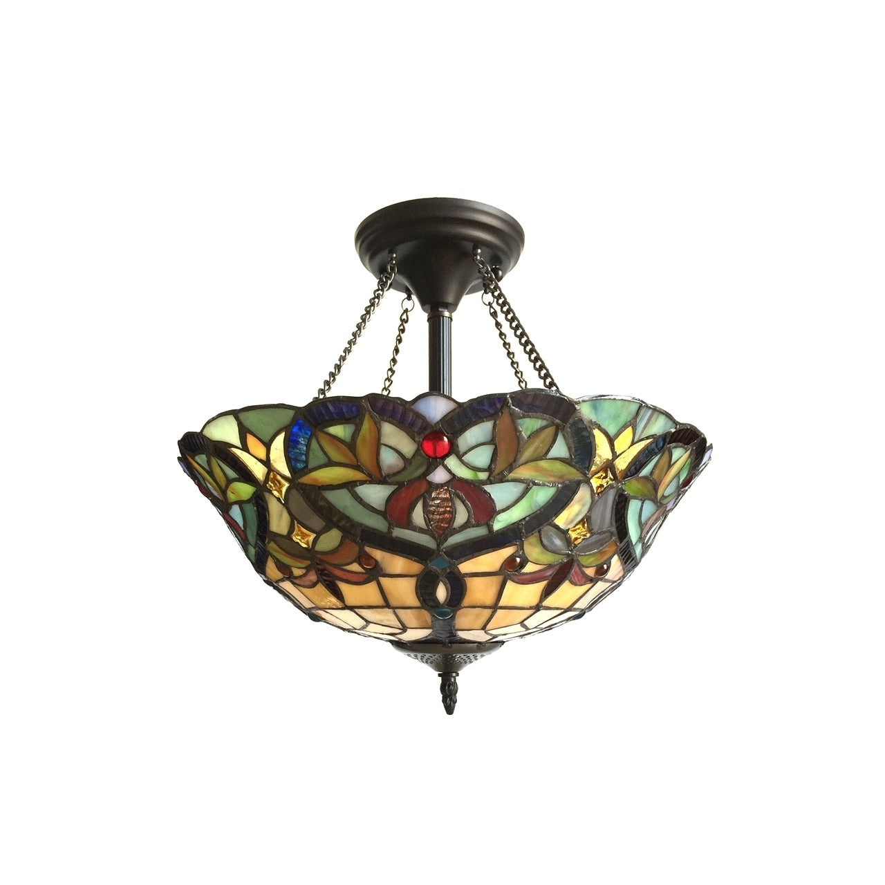 16" Antique Style Stained Glass Semi Flush Ceiling Uplight