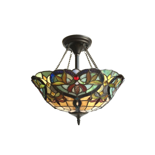 16" Antique Style Stained Glass Semi Flush Ceiling Uplight