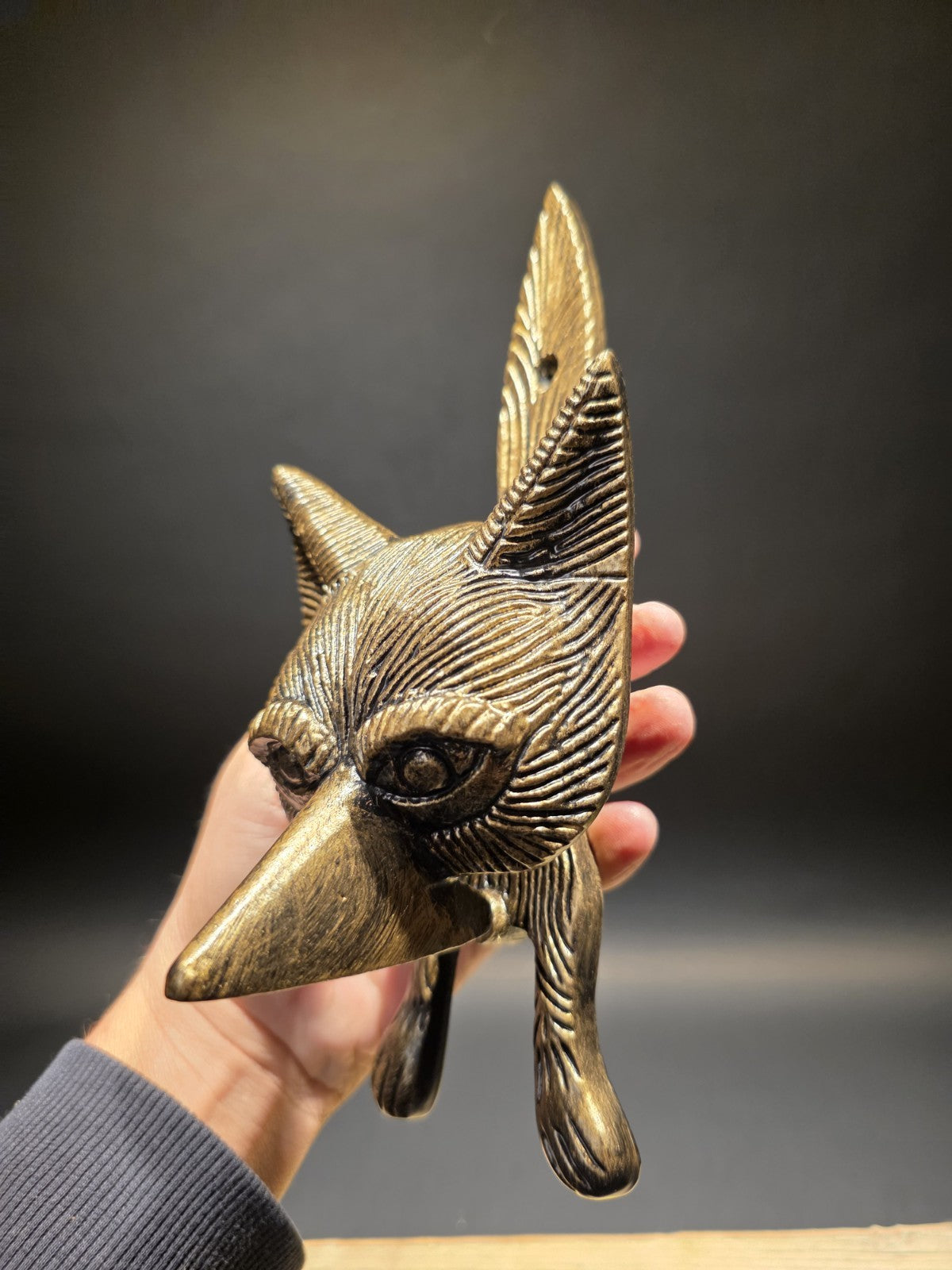 Vintage Style Antique Brass Cast Iron Fox Head Door Knocker