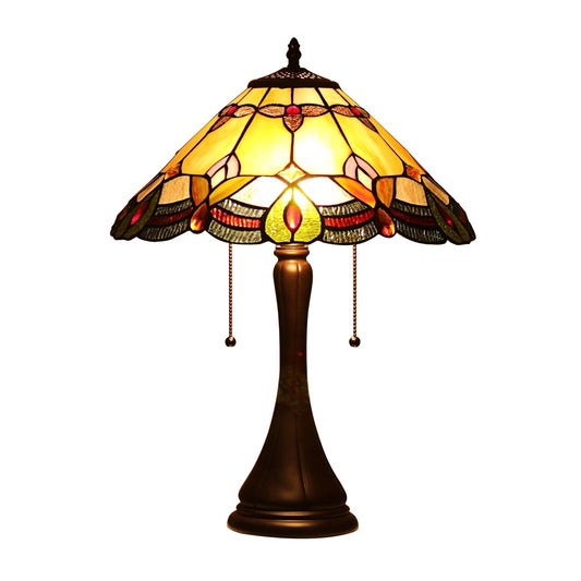 21.3" Amber Cream Colored Stained Glass Table Lamp