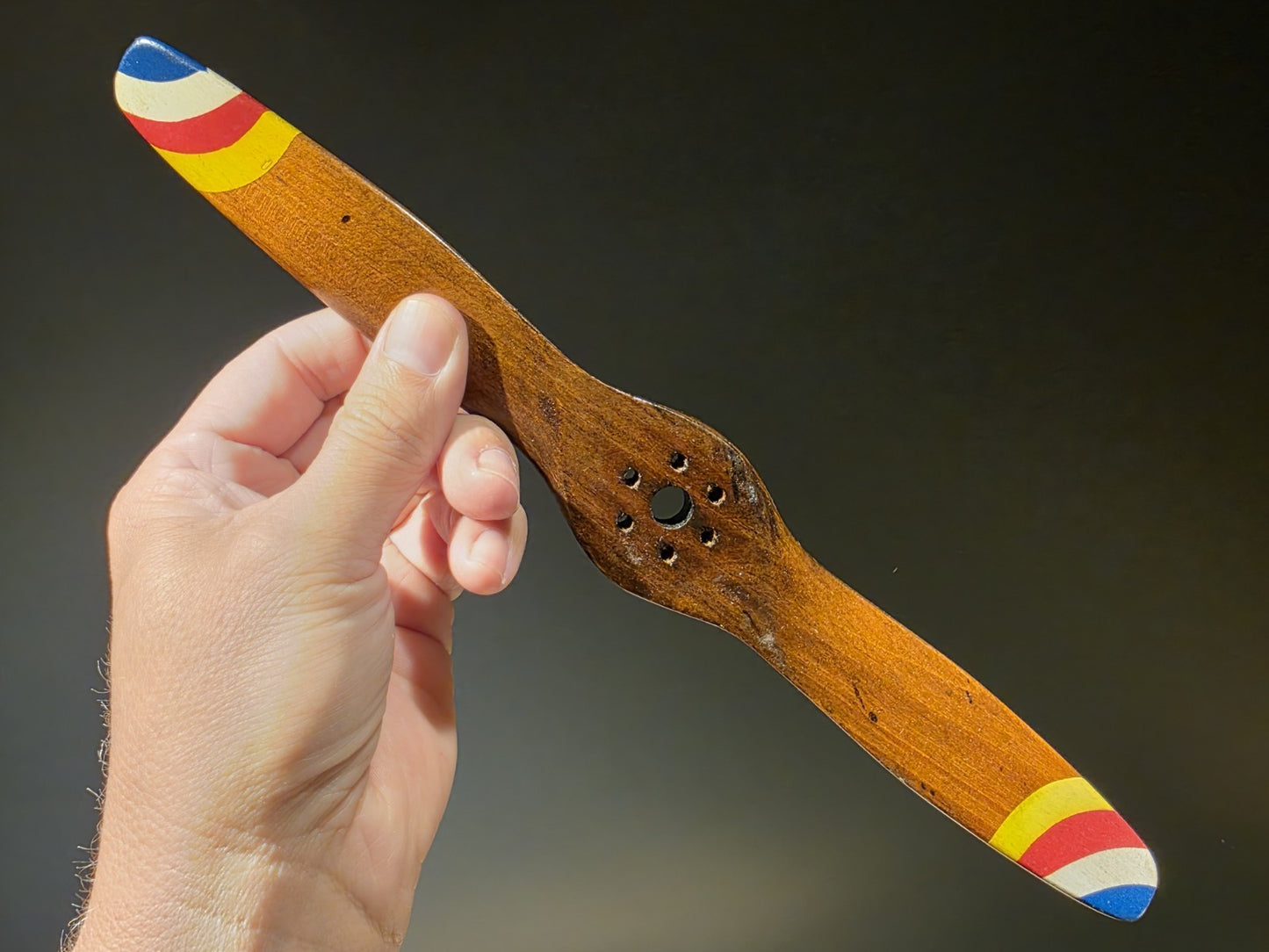 12" Miniature Bleriot Carved Mahogany Wood Airplane Propeller