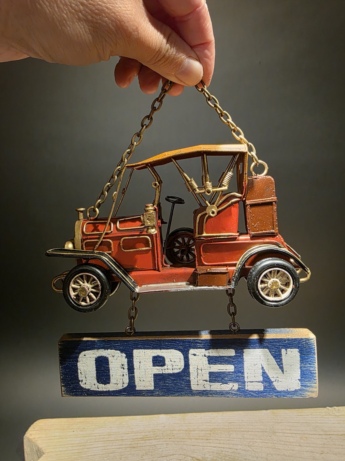 8" Vintage Style Wooden Open / Closed Hanging Sign Classic Car Design