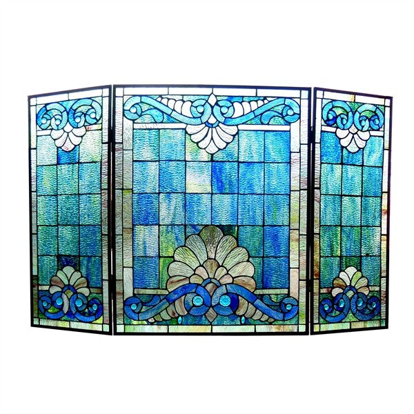 44" Victorian Folding Stained Glass Fireplace Screen