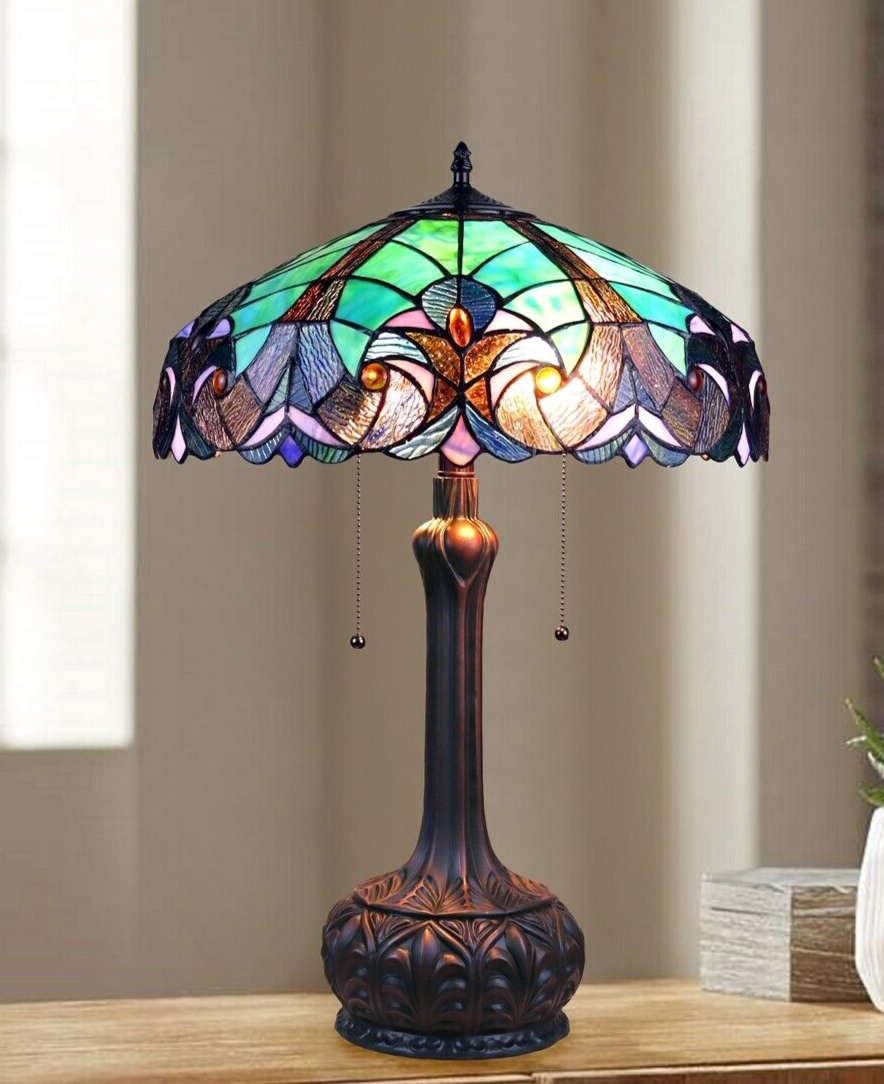25.78" Antique Vintage Style Stained Glass Table Lamp