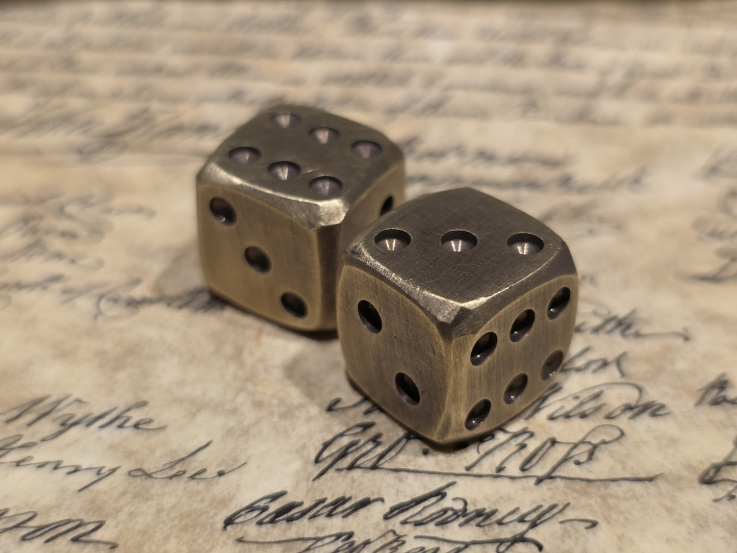 (2) 5/8" Antique Style Solid Heavy Brass Metal Dice