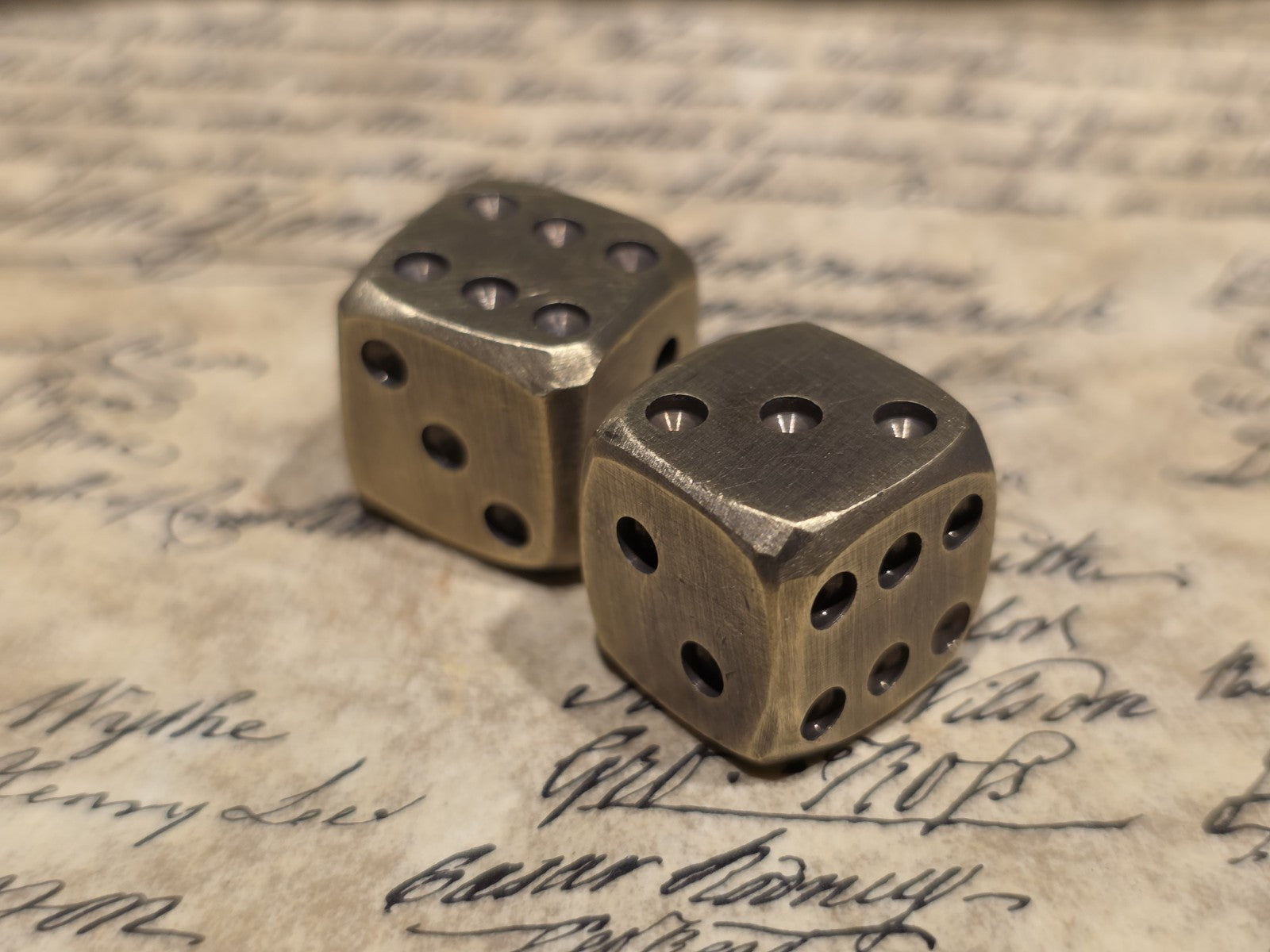 (2) 5/8" Antique Style Solid Heavy Brass Metal Dice