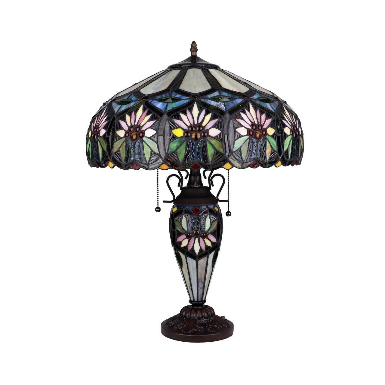 24" Antique Vintage Style Stained Glass Lighted Base Table Lamp