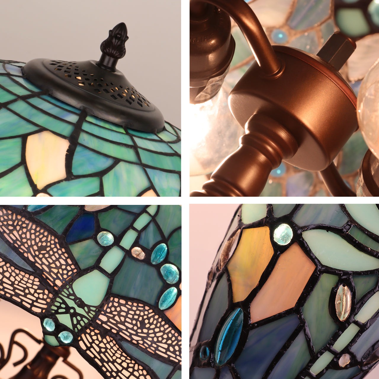 22.44" Antique Vintage Style Stained Glass Dragonfly Lighted Base Table Lamp