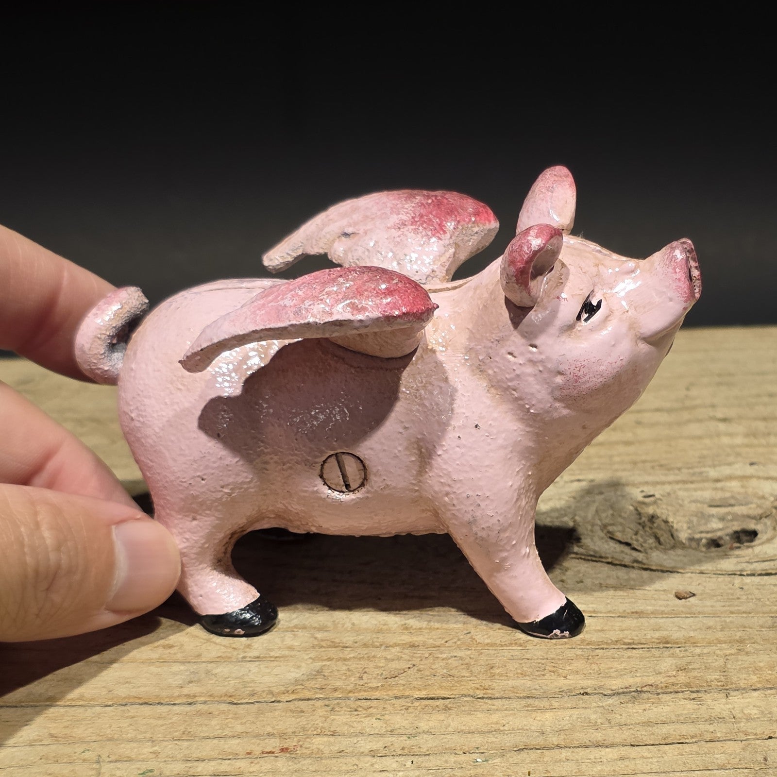 4" Vintage Style Cast Iron Flying Pig Coin Bank