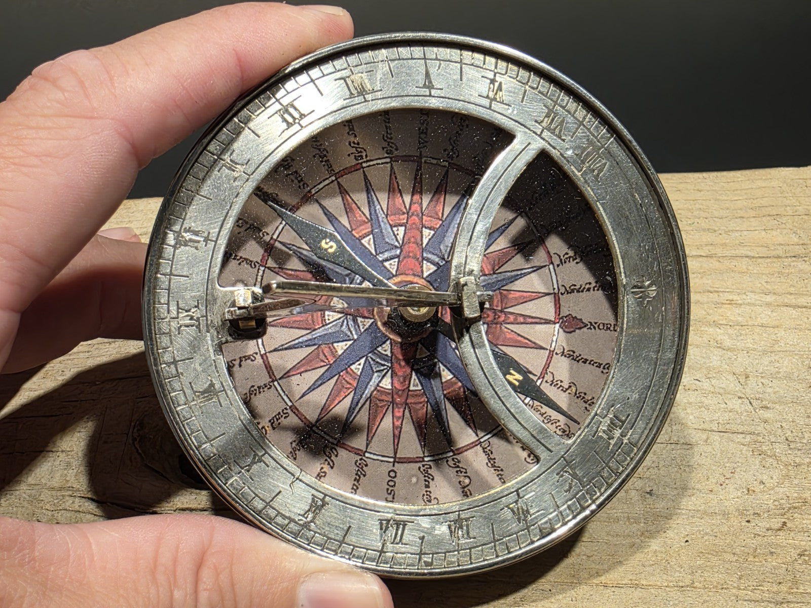 Antique Style Silver Plated Bronze Sundial Compass