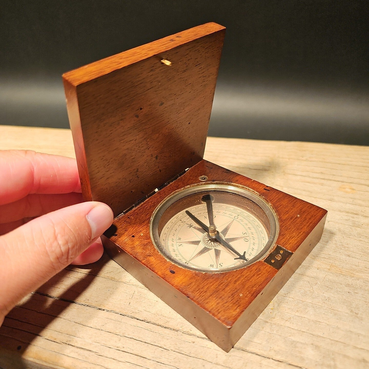 Antique Style Wood Brass Compass Box