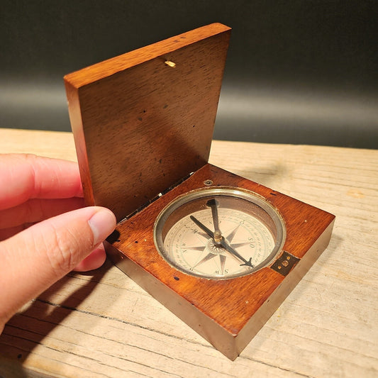 Antique Style Wood Brass Compass Box