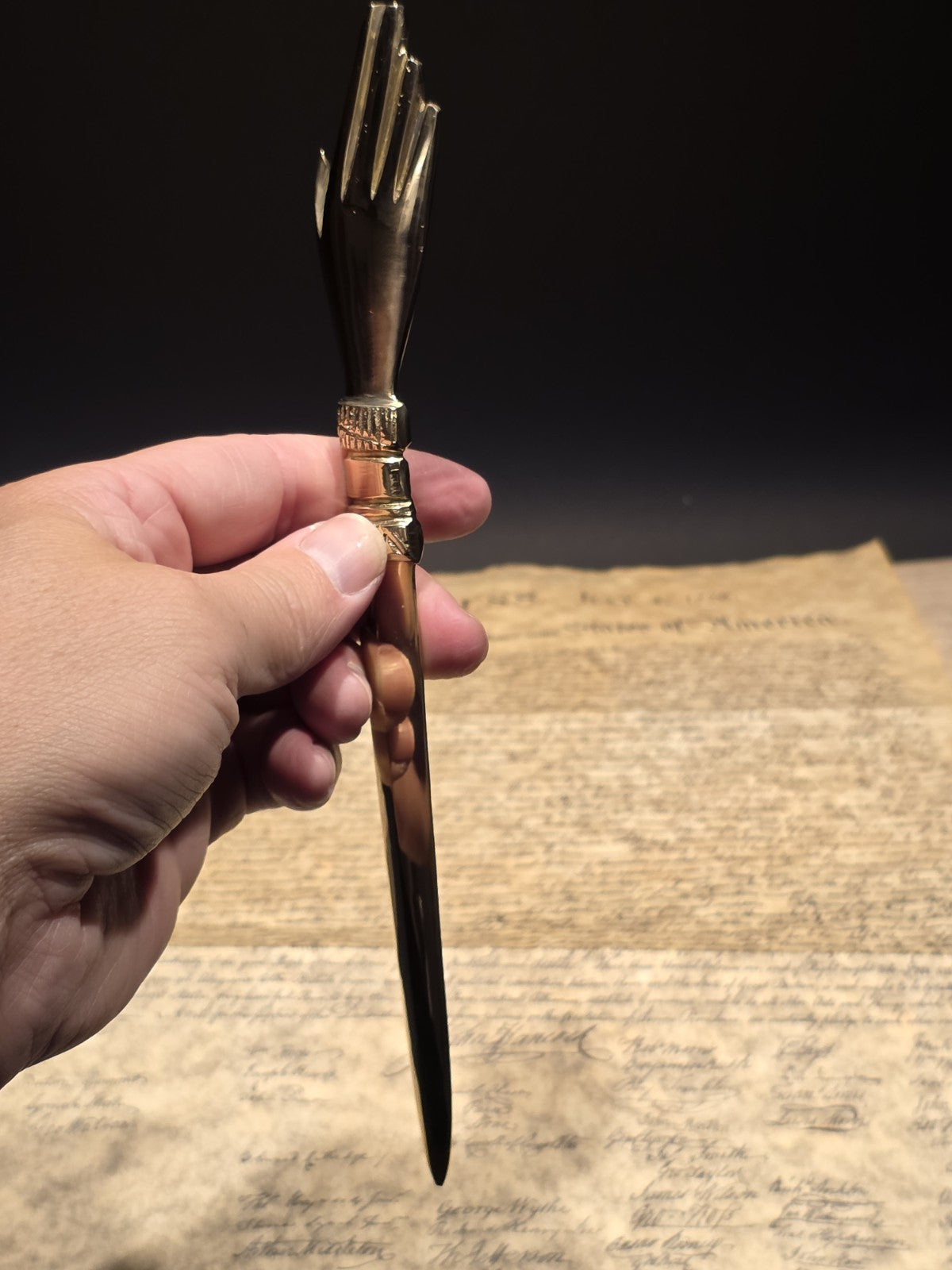 Vintage Style Brass Heart in Hand Friends Love Truth Odd Fellows Letter Opener