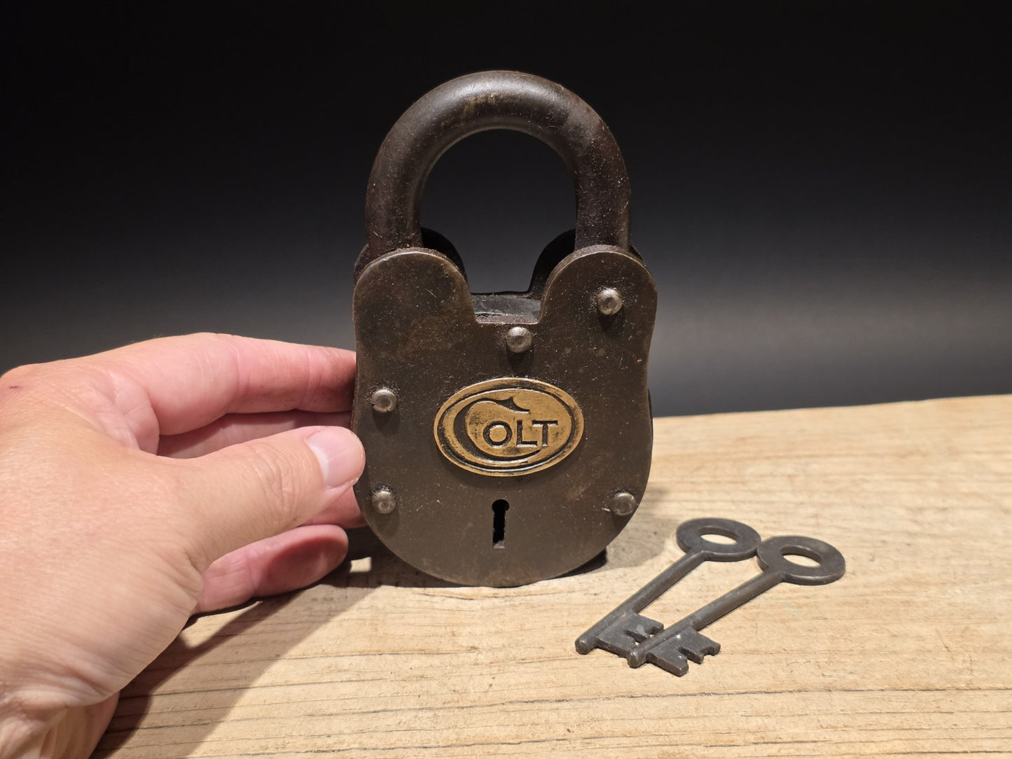 5" Antique Vintage Style Cast Iron Colt Firearms Ammo Box Padlock Lock
