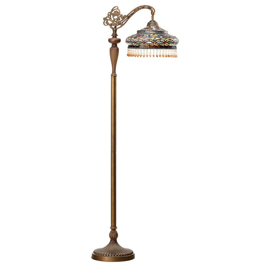 59" Antique Vintage Style French Stained Glass Reading Floor Lamp