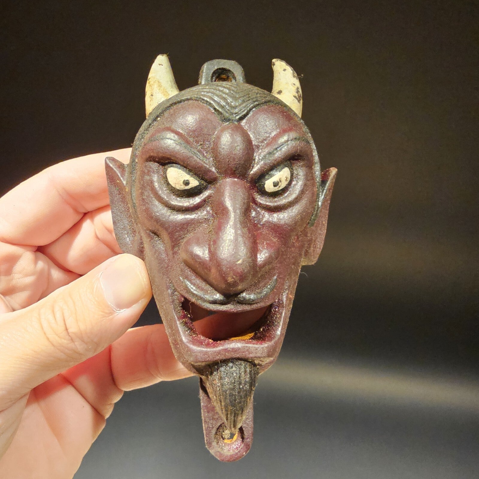 Antique Vintage Style Cast Iron folk art Devil Wall mount Bottle Opener