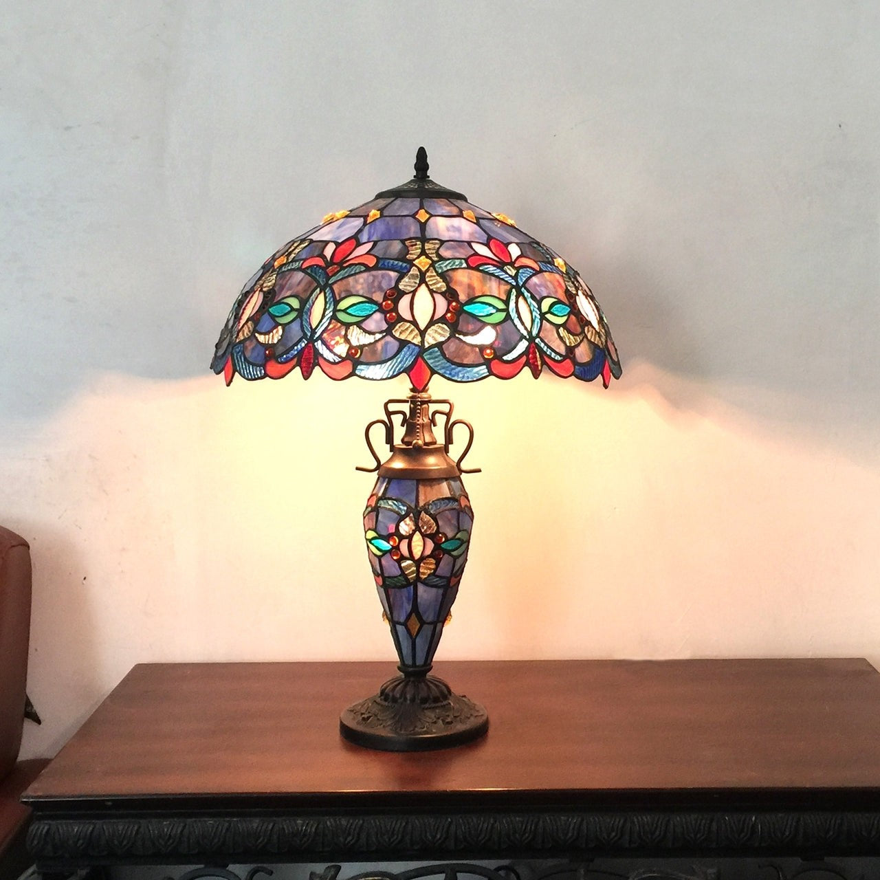 24 1/2" Cobalt Blue Stained Glass Lit Base Table Lamp