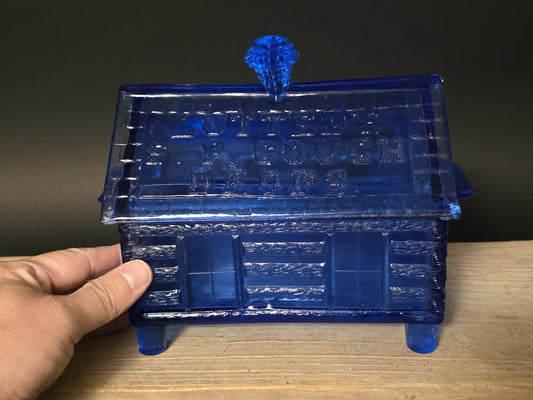Vintage Style Cobalt Blue Depression Glass Cabin Candy Dish Box