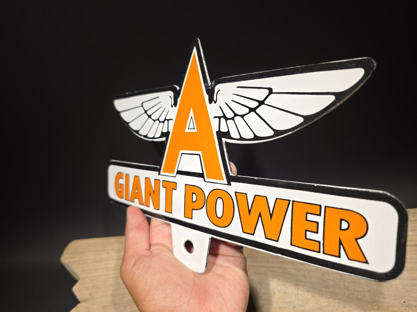 11" Antique Vintage Style Porcelain Giant Power Gas Oil Sign Plaque