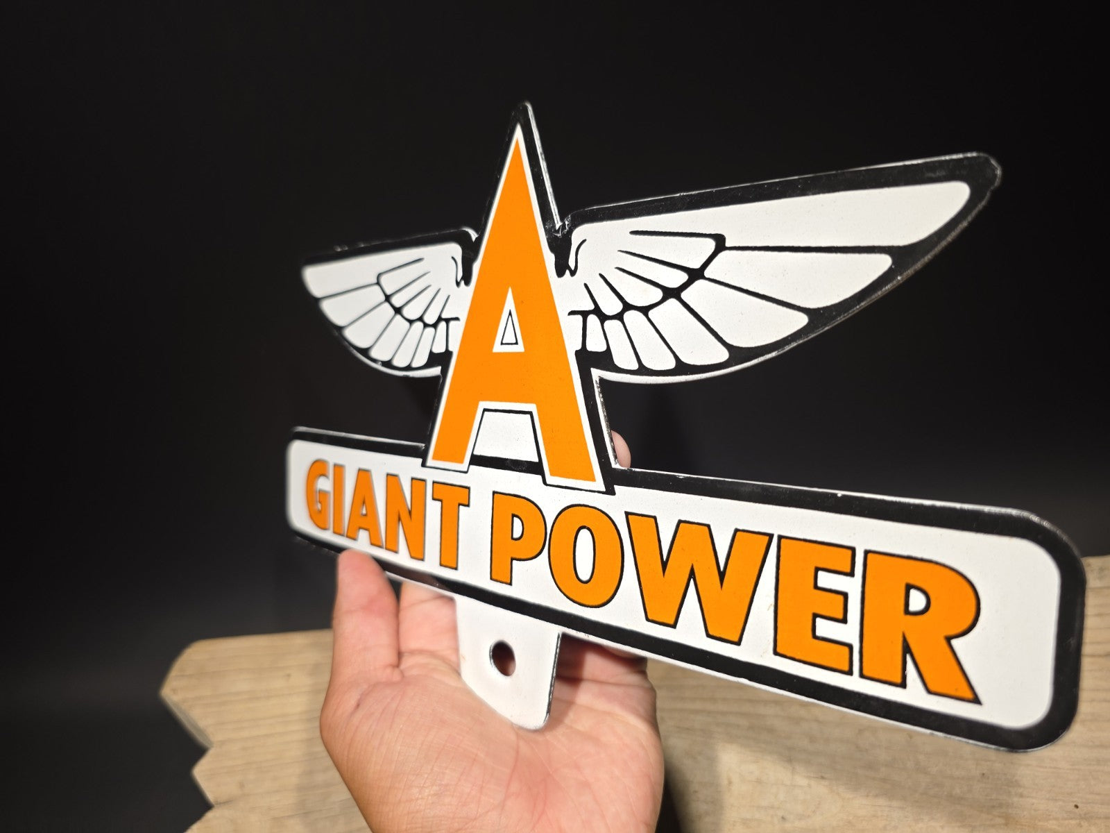 11" Antique Vintage Style Porcelain Giant Power Gas Oil Sign Plaque