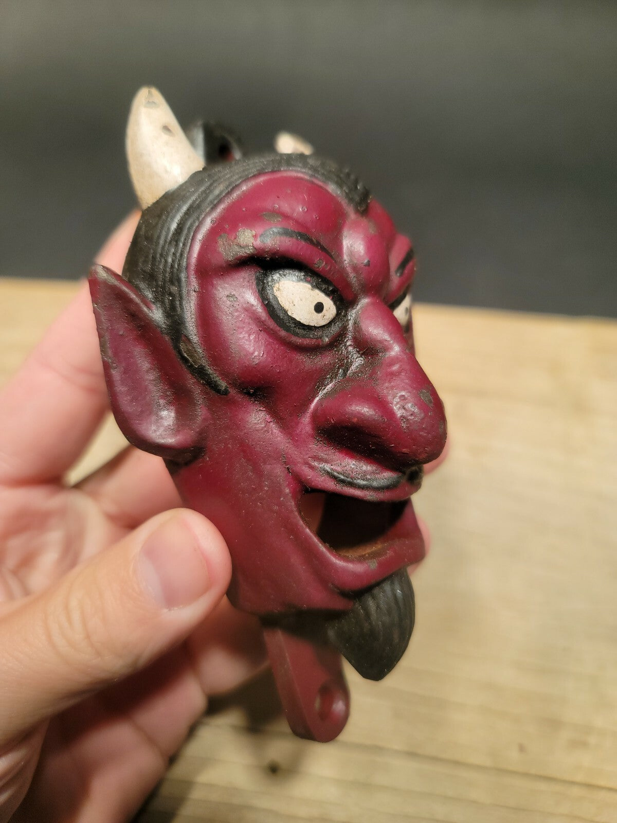 Antique Vintage Style Cast Iron folk art Devil Wall mount Bottle Opener