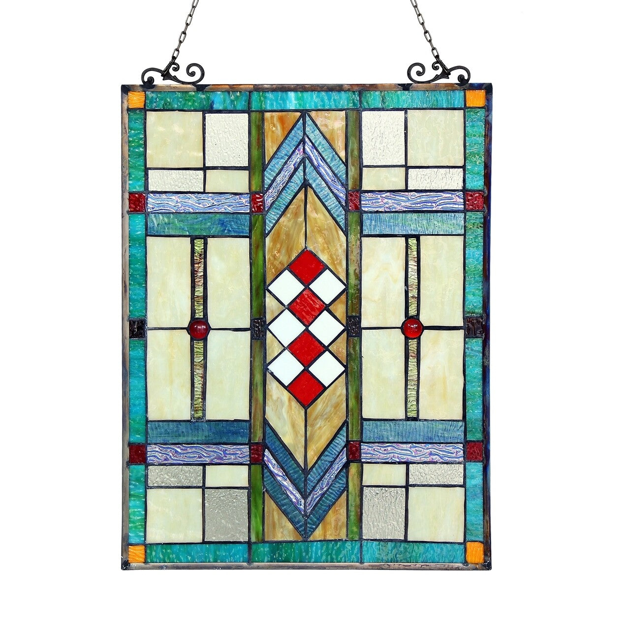 24.6" Antique Style Mission Stained Glass Window Hanging Panel Suncatcher