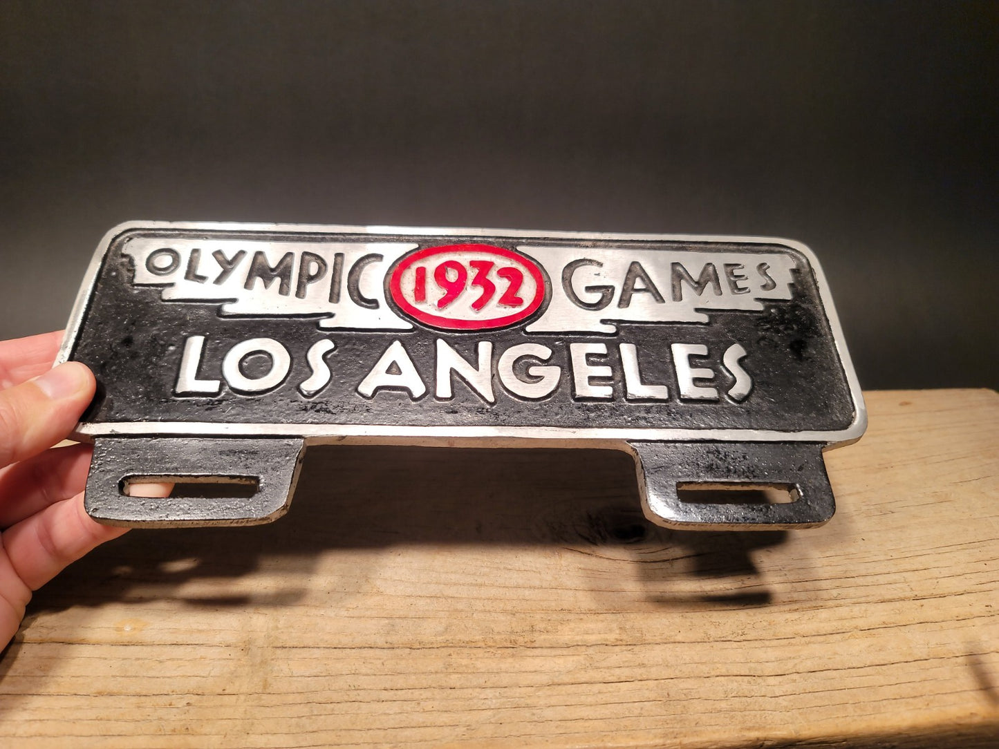 Antique Vintage Style Aluminum Olympic Games 1932 License Plate Fob Topper