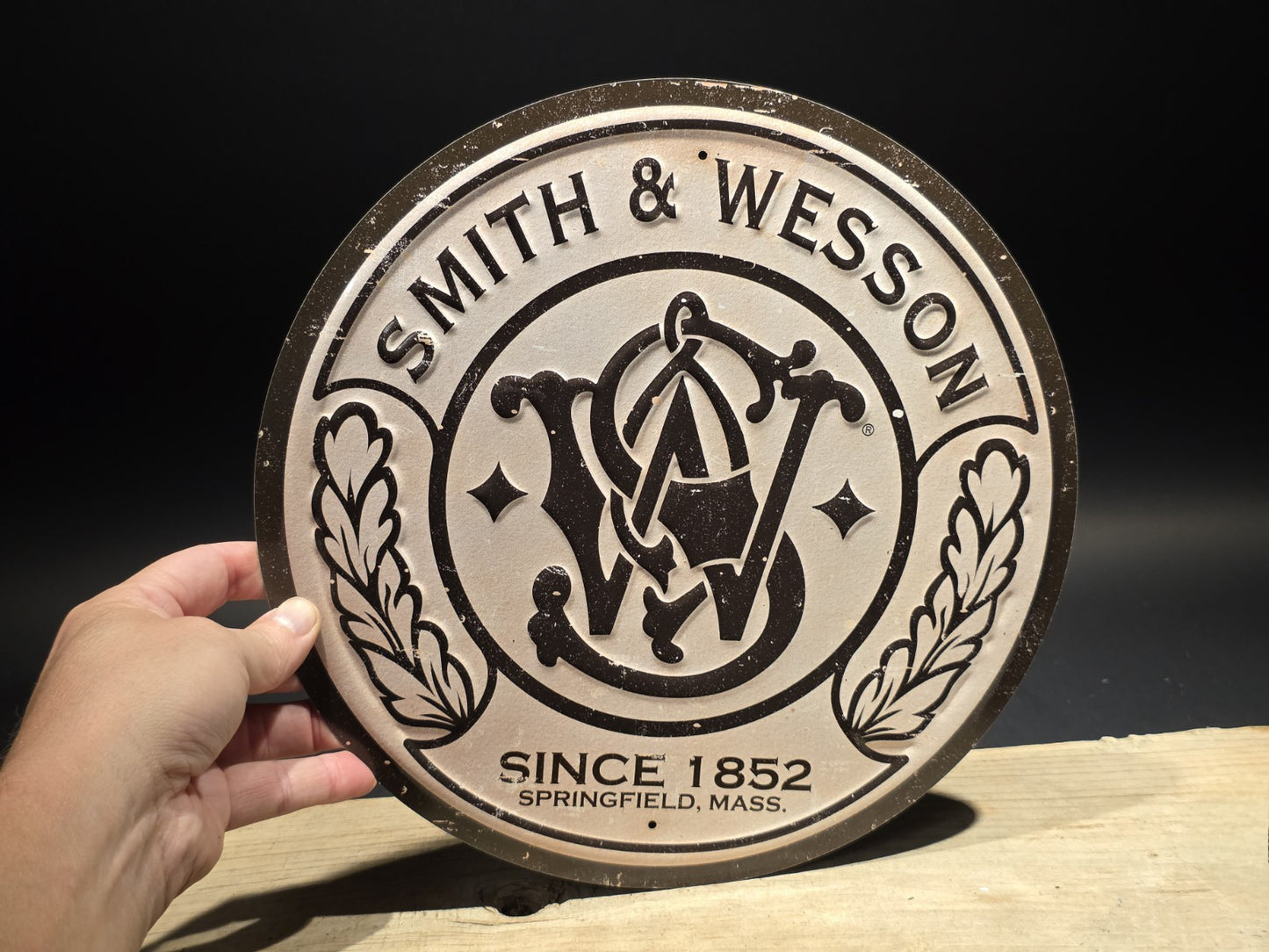 11 1/2" Vintage Style Round Metal Smith & Wesson Sign