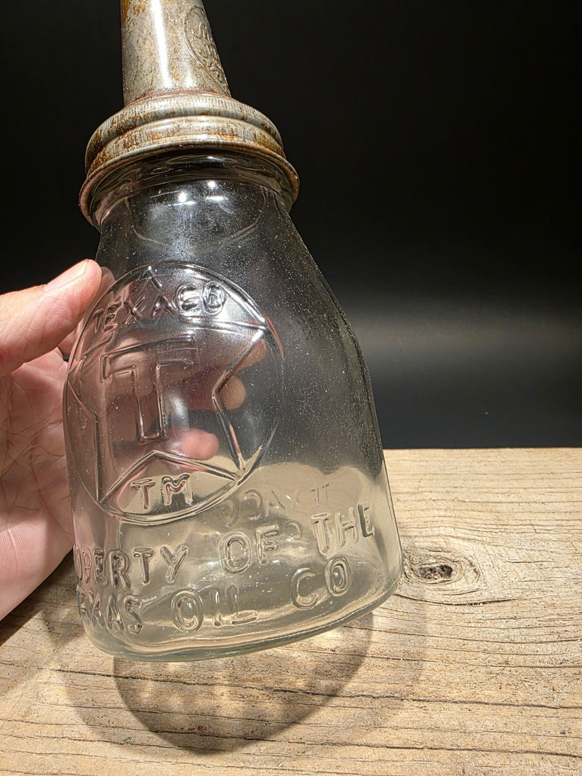 11" Vintage Style Glass Texaco Oil Bottle w Spout