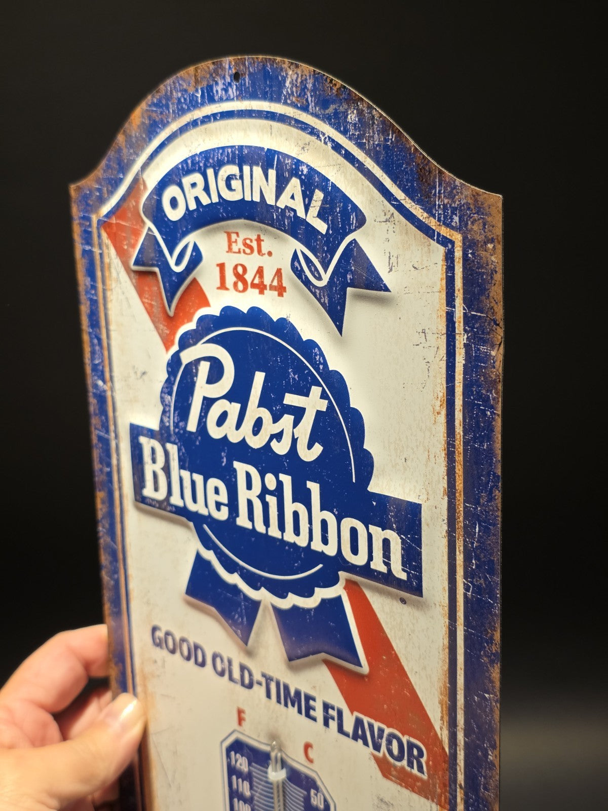 17.5 "Pabst Blue Ribbon Beer Thermometer  Vintage Style Metal Advertising Sign