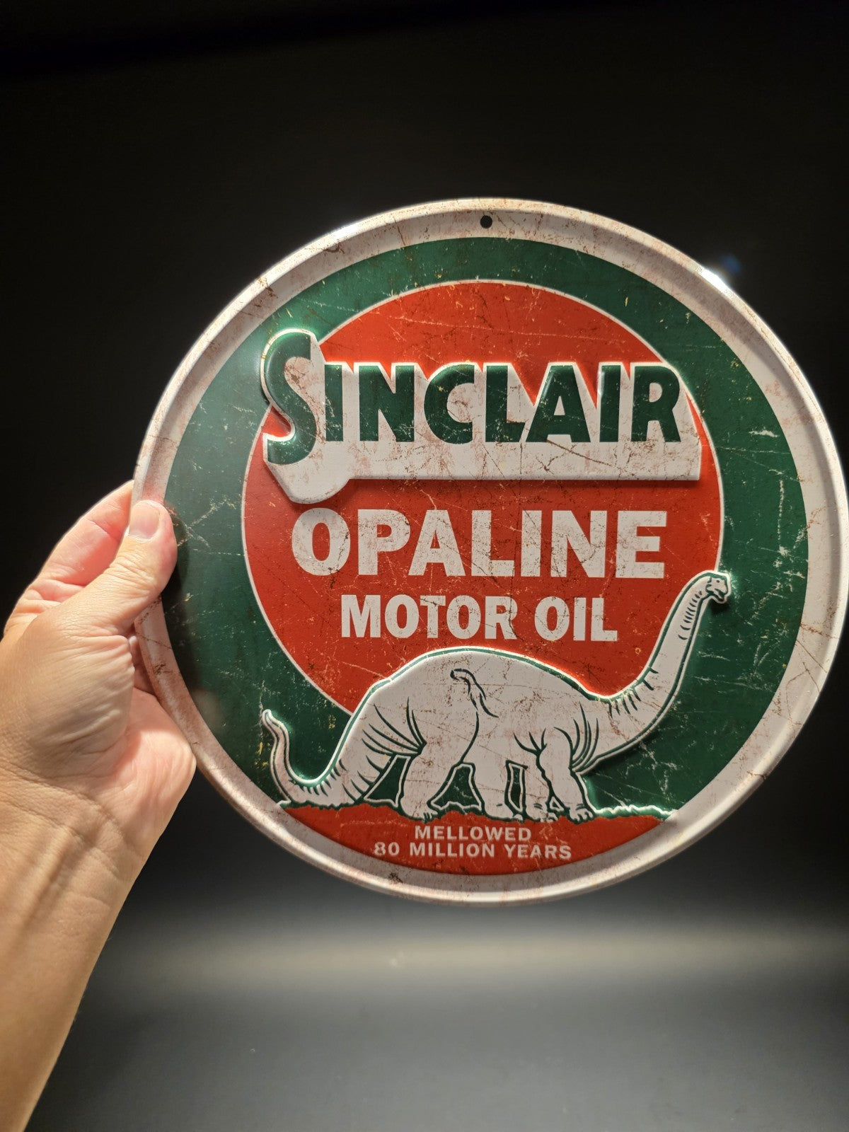 11 1/2" Antique Vintage Style Round Metal Sinclair Sign Motor Oil Plaque