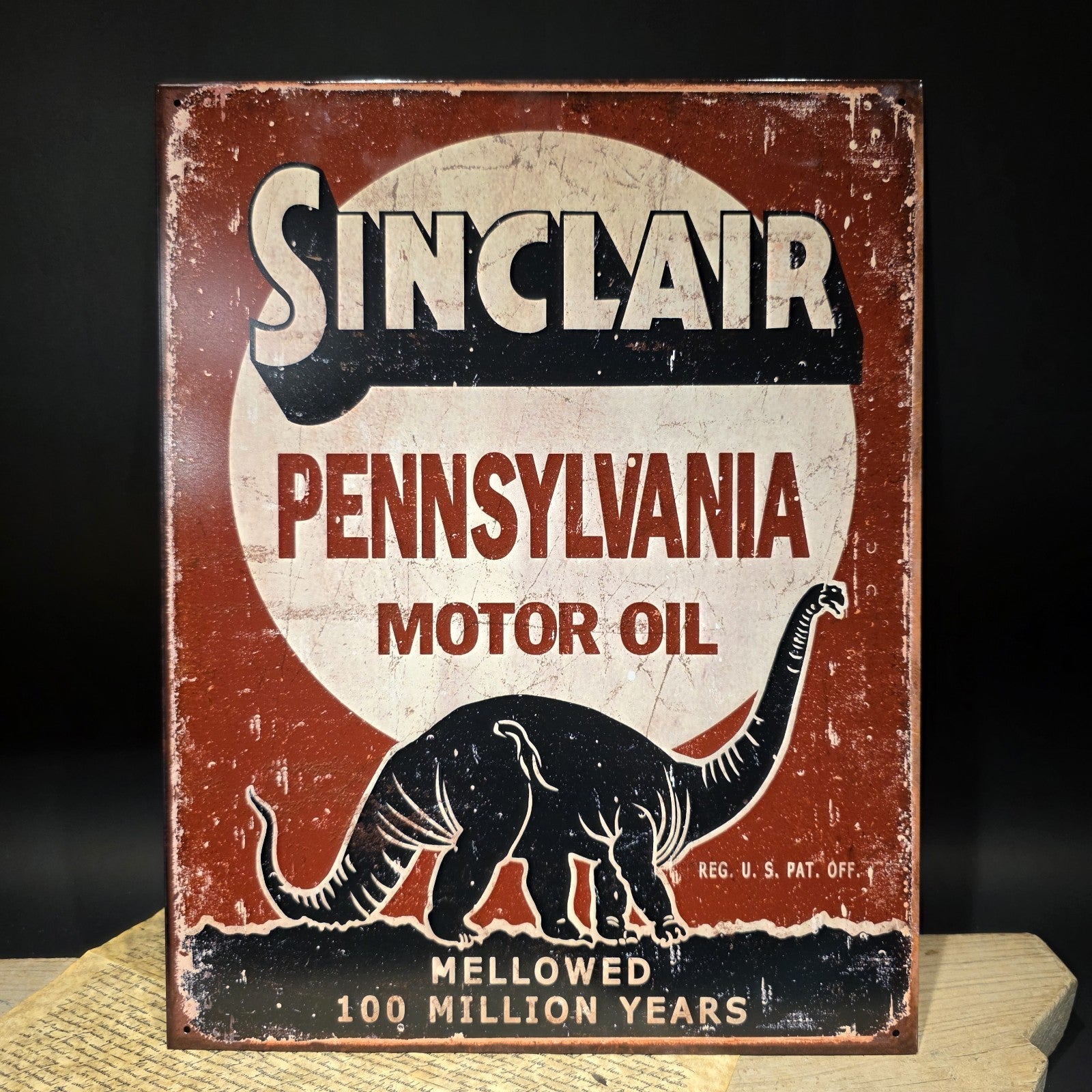 16" Vintage Style Sinclair Dino Pennsylvania Motor Oil Tin Sign