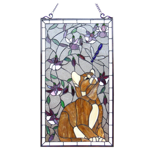 31" Cat Stained Glass Window Hanging Panel Suncatcher