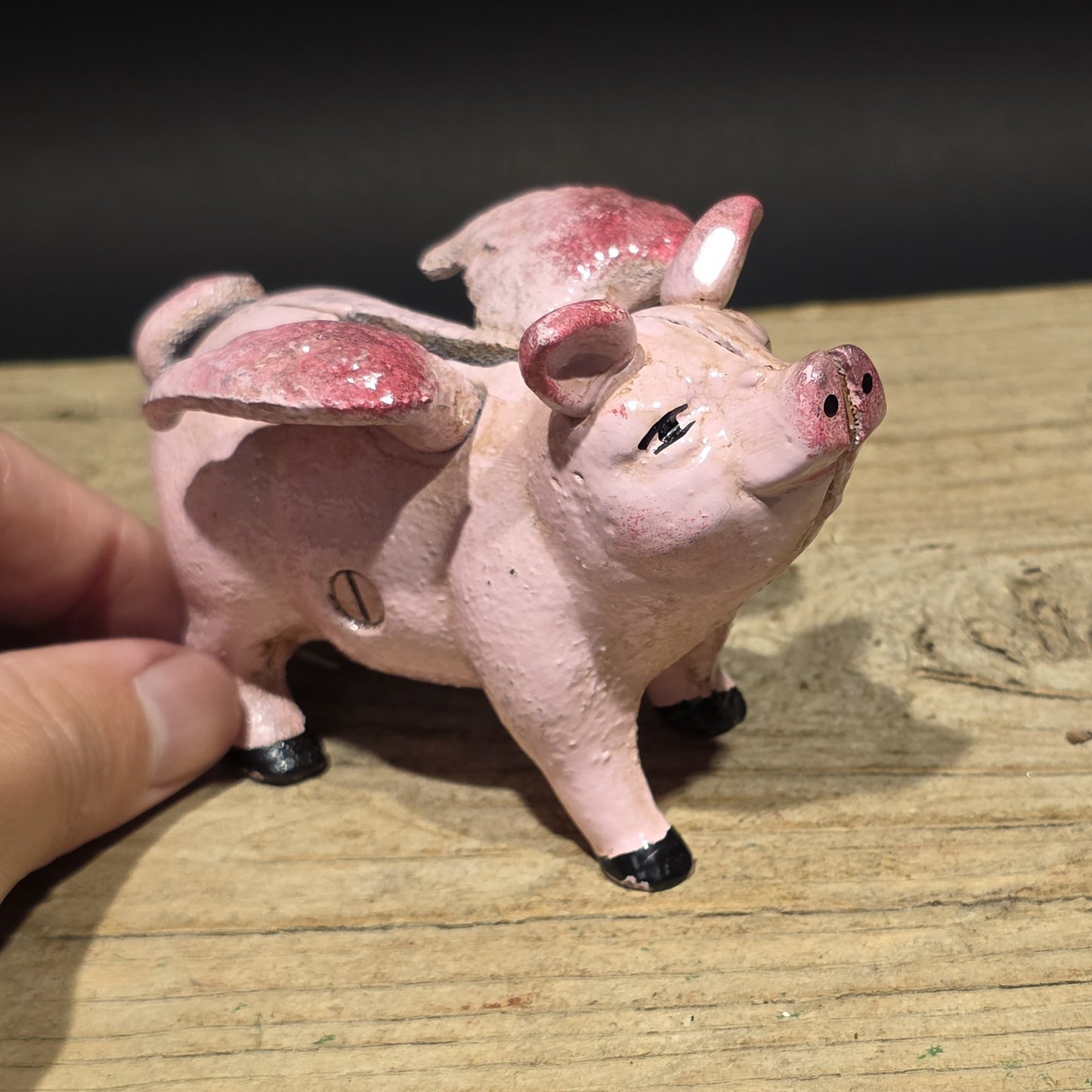 4" Vintage Style Cast Iron Flying Pig Coin Bank