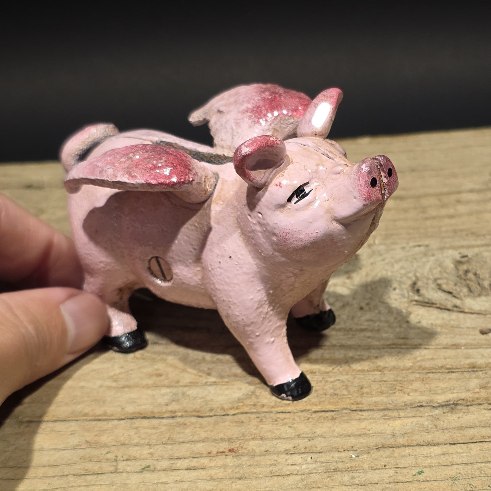 4" Vintage Style Cast Iron Flying Pig Coin Bank