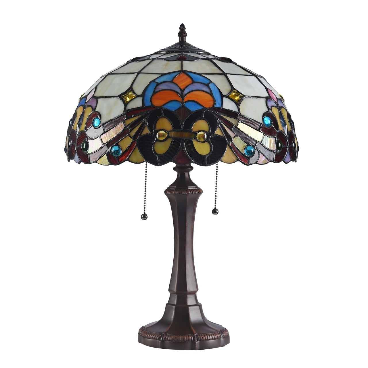 21.85" 2 Light Pull Chain Stained Glass Victorian Table Lamp