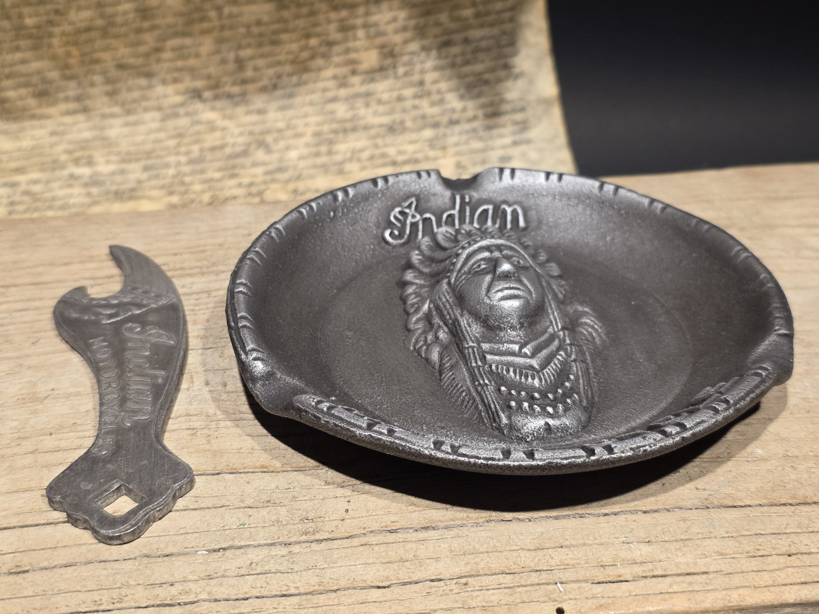Vintage Style Indian Motorcycle Ash Tray and Bottle Opener Set