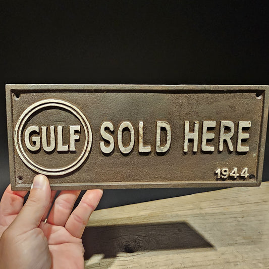 Antique Vintage Style Cast Iron Gulf Gas Oil Sign Plaque