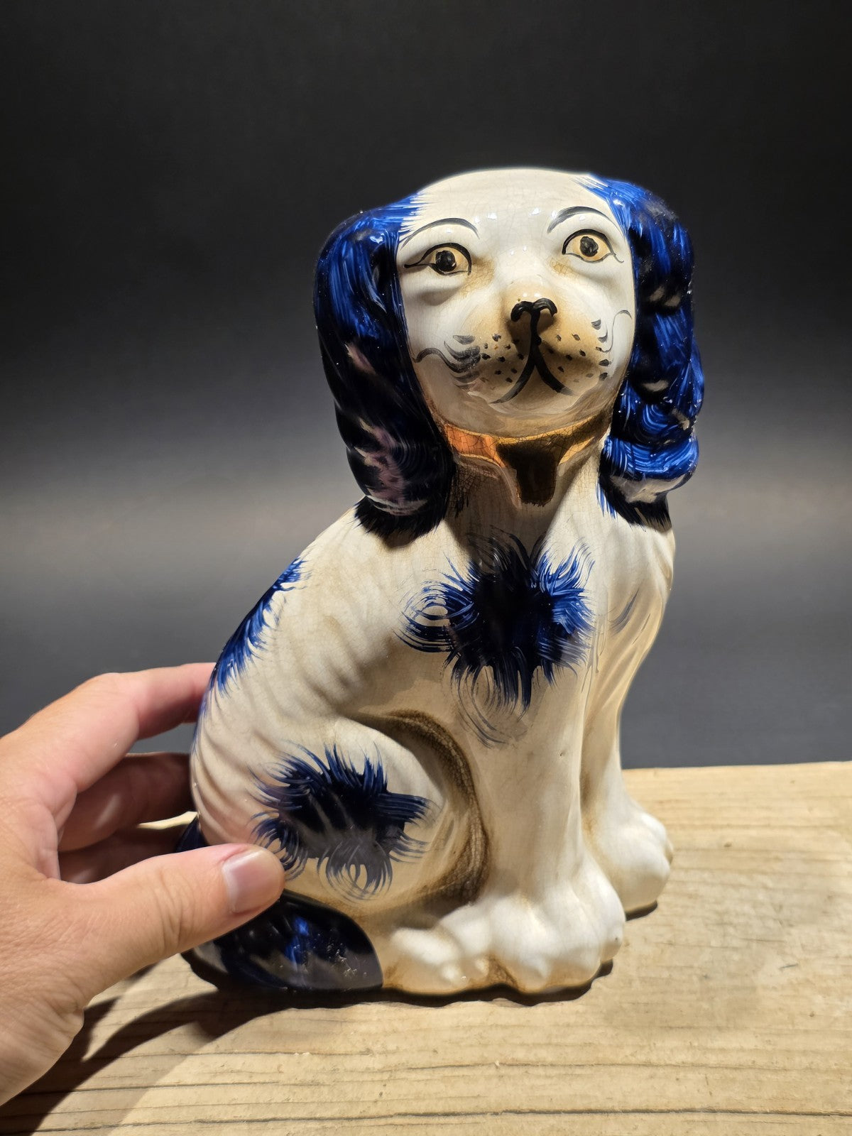 8" Antique Vintage Style Blue Staffordshire Spaniel Dog Figurine
