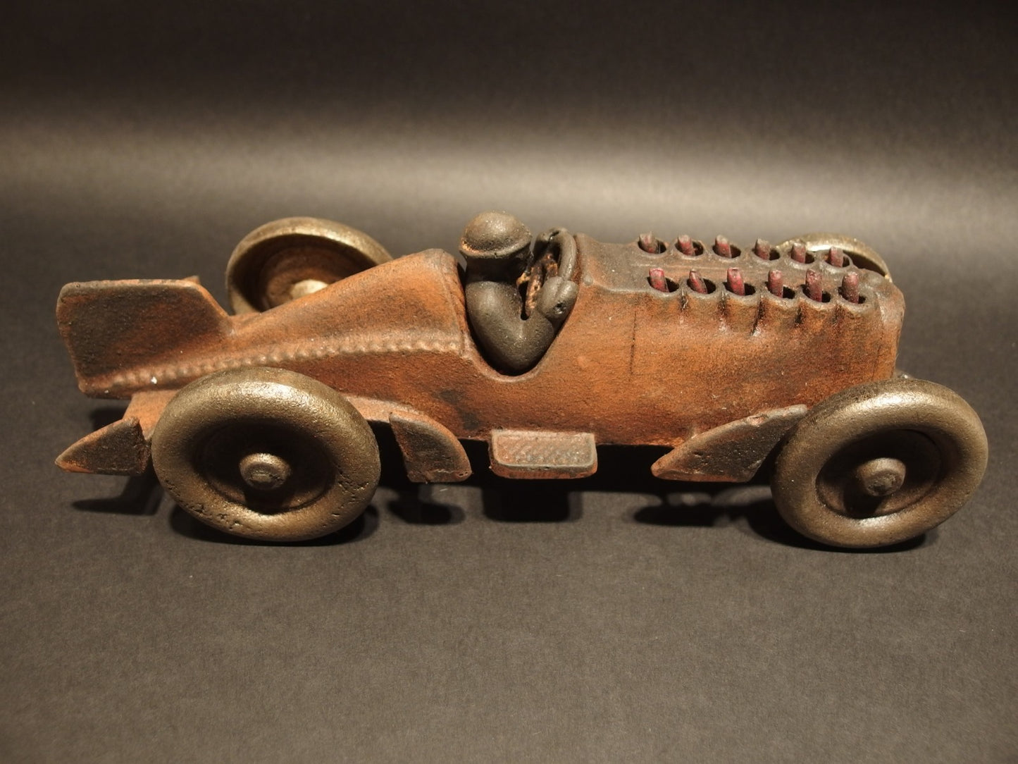 Antique Vintage Style Cast Iron Toy Race Car w Moving Flames "Hubley"