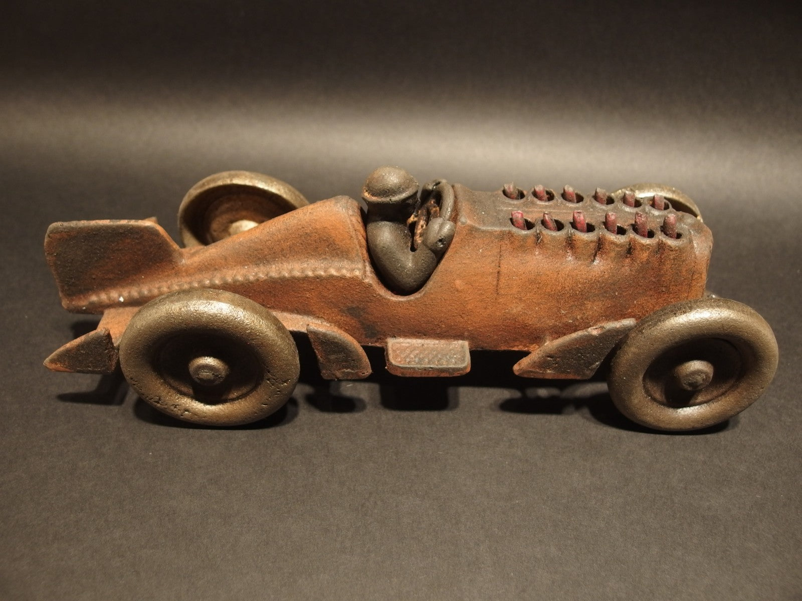 Antique Vintage Style Cast Iron Toy Race Car w Moving Flames "Hubley"