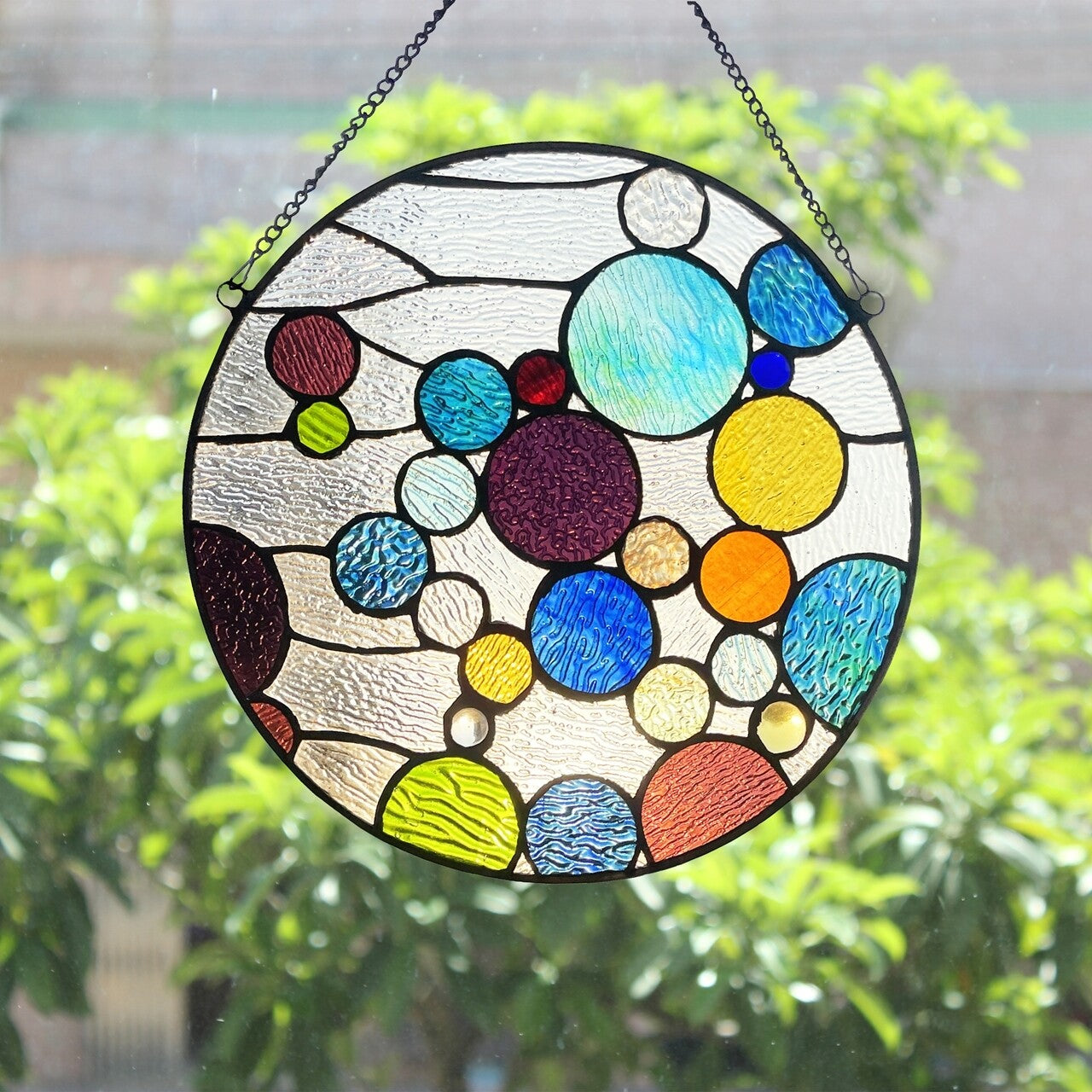 13" Round Stained Glass Window Hanging Panel Suncatcher