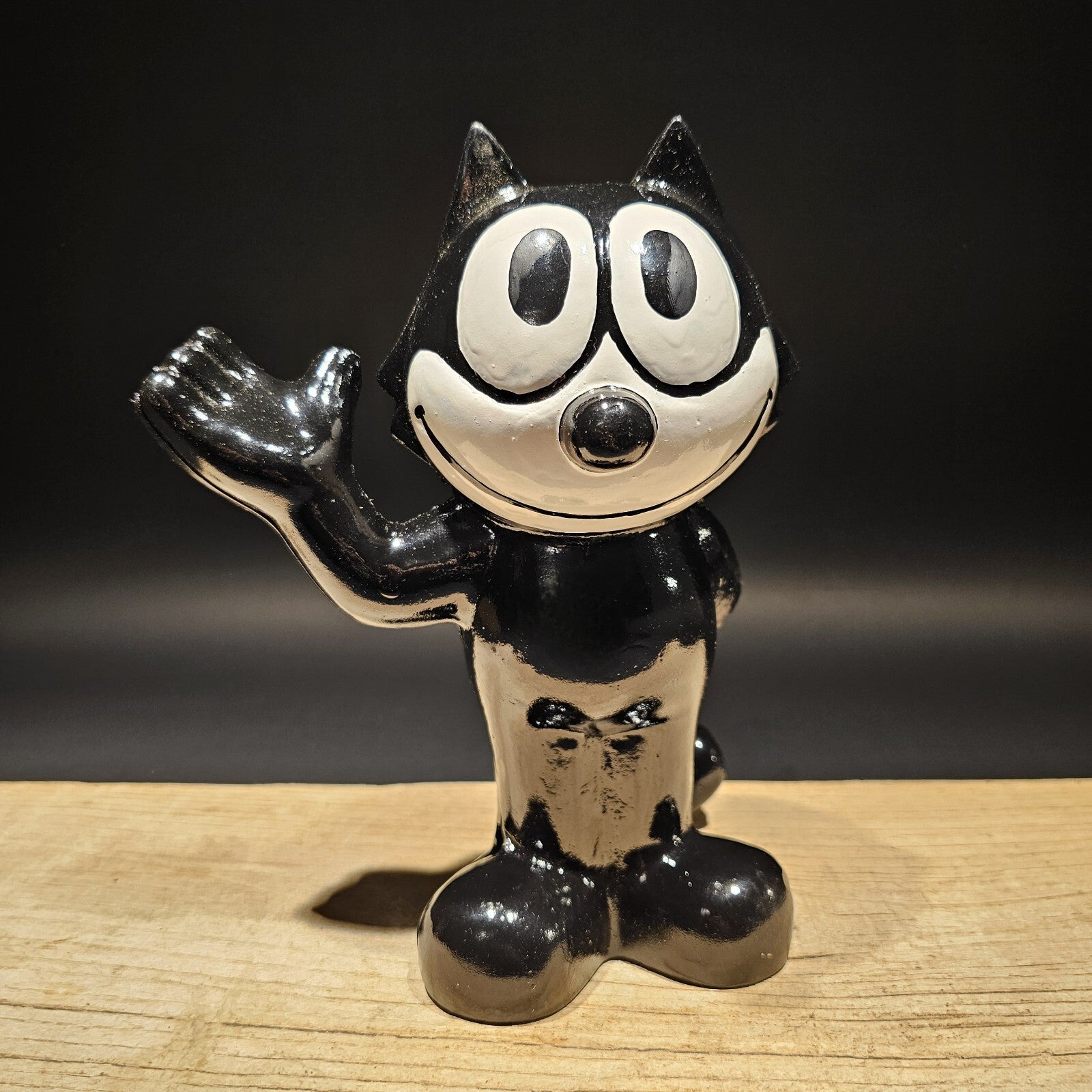 8 1/2" Antique Style Painted Black Cast Iron Felix Coin Bank